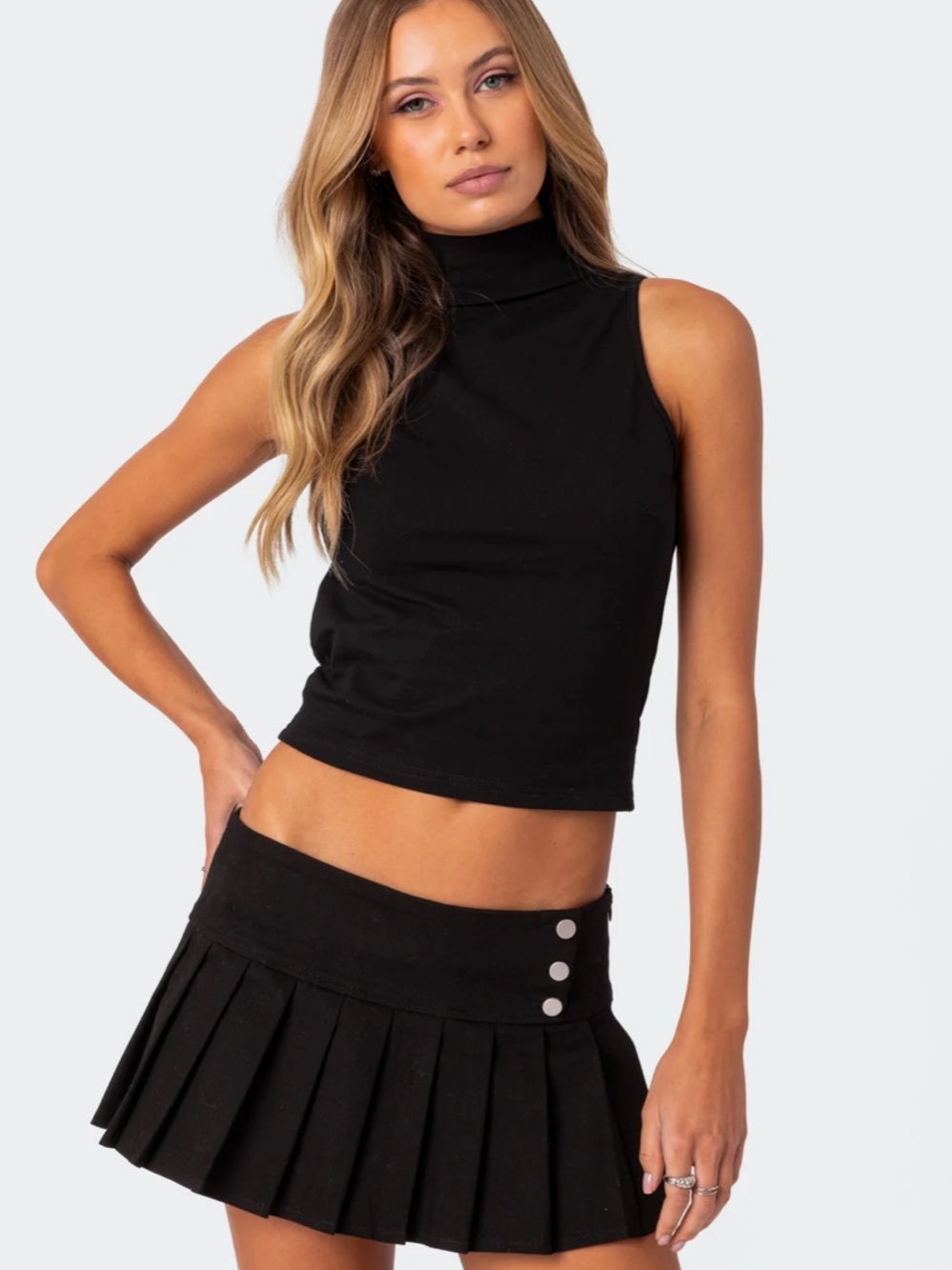 Edikted Mock Neck Open Back Top in Black